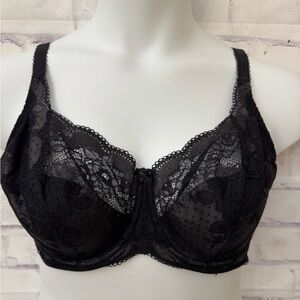 Panache Clara Full‎ Cup Bra USA Size 34G Black Lace Underwire Unlined